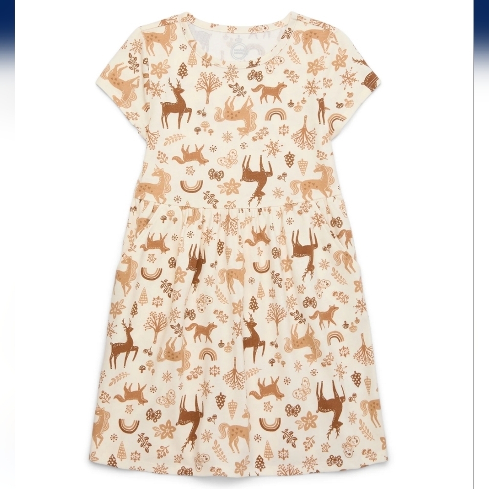 Wonder Nation Girls Play Dress with Short Sleeves  XL 18 Unicorns Foxes Deer